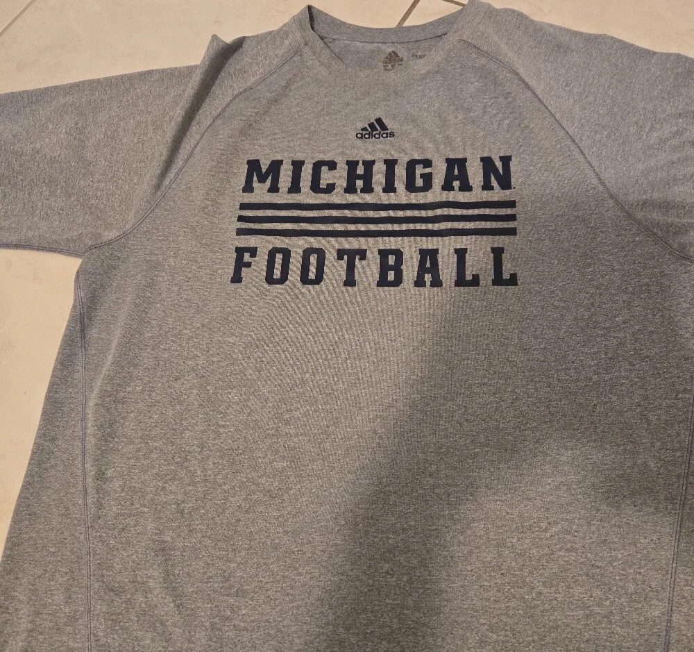 adidas Gray Michigan Football Tee with Navy Print